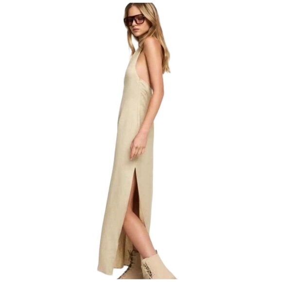 Lioness Womens Halter Dress Small Tan Linen Blend Sheath Maxi - Picture 5 of 16